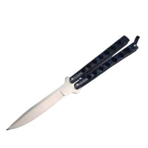 Helix Handle Butterfly Knife Balisong – Blue Stainless Steel